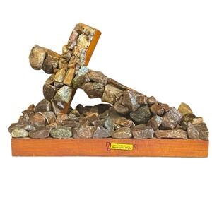 Wood And Stone Cross Wooden Base Souvenir Home Shelf Decor